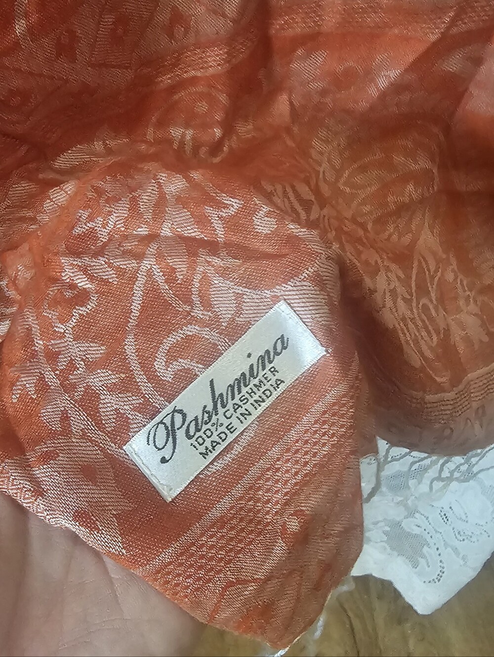 Pashmina Floral Print Scarf in Coral - Picture 4 of 5